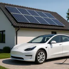 Casa con pannelli solari e auto elettrica in carica. Un esempio di come il conto termico cos'è e incentiva l'energia pulita.
