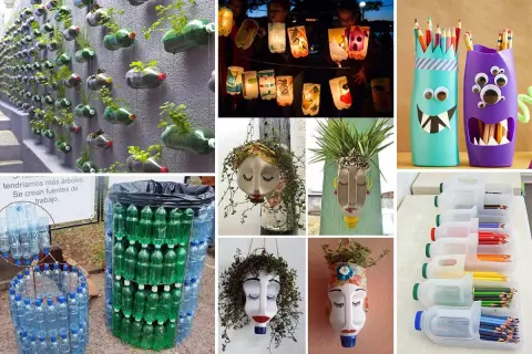 Riciclo creativo: 20 oggetti di plastica trasformati in vasi, lanterne, porta-matite e contenitori.