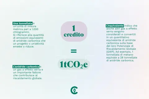 Un credito di carbonio equivale a 1 tonnellata di CO2e. Il prezzo dei crediti di carbonio riflette la riduzione delle emissioni.