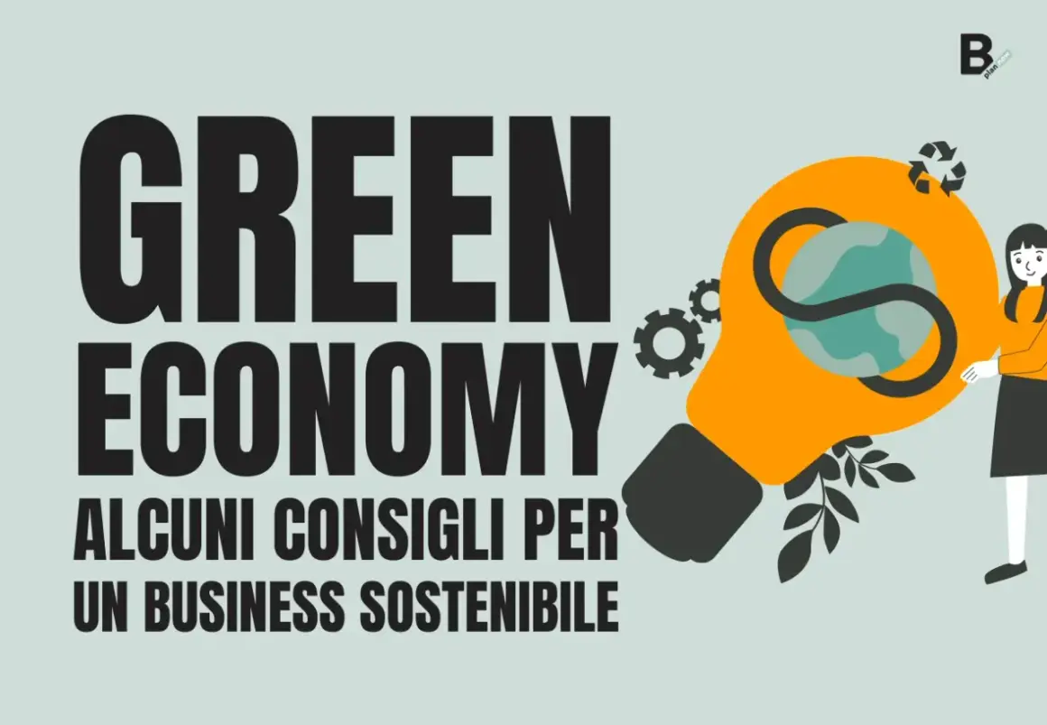 La "Green Economy" è un'idea che ispira, con esempi concreti per un business sostenibile. Una lampadina arancione con il globo terrestre al suo interno simboleggia l'innovazione ecologica.