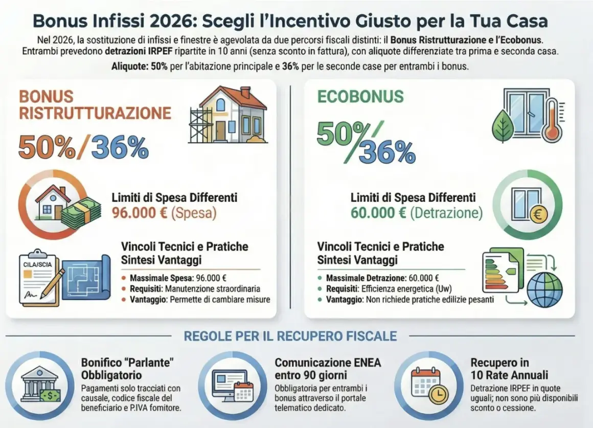 Guida ai bonus per la casa: Enea, sostituzione solo vetri e detrazioni fiscali. Confronto tra Bonus Ristrutturazione ed Ecobonus per infissi.