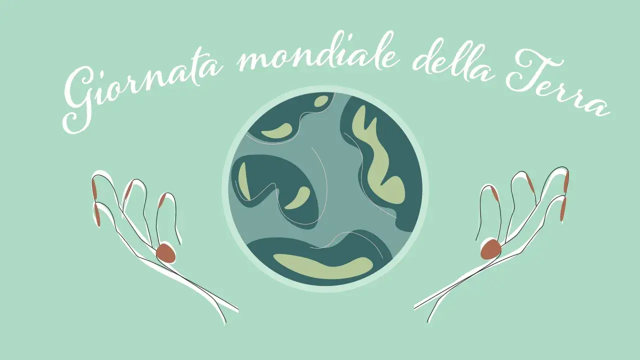 Mani stilizzate sorreggono il pianeta Terra, celebrando la Giornata Mondiale della Terra.