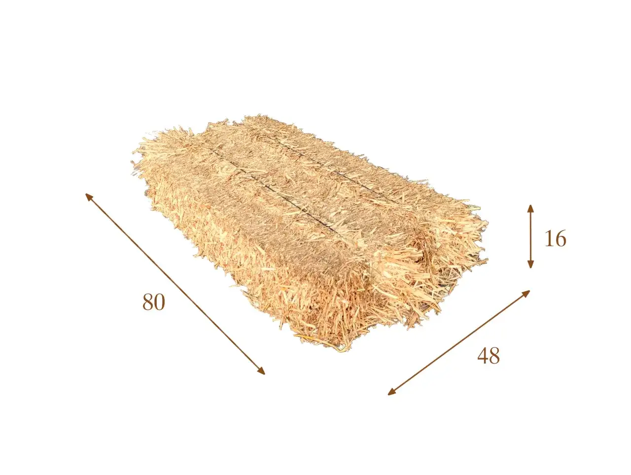 Pannelli in paglia compressa, dimensioni 80x48x16 cm, ideali per isolamento o decorazione rustica.