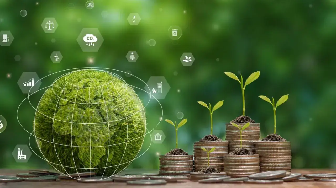 Germogli su monete, simbolo di crescita e investimenti nella green economy. Esempi di un futuro sostenibile.