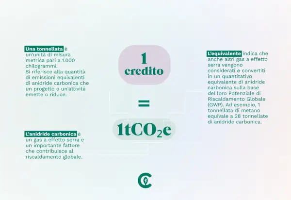 Un credito di carbonio equivale a 1 tonnellata di CO2e. Il prezzo dei crediti di carbonio riflette la riduzione delle emissioni.